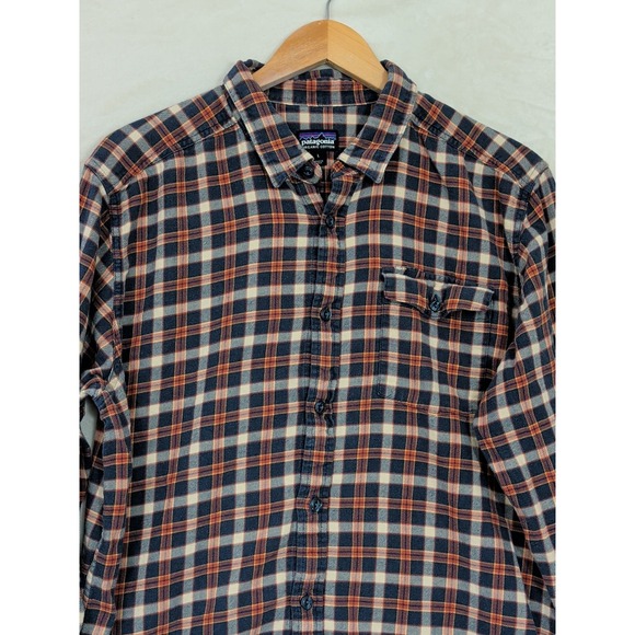 Patagonia Lightweight Fjord Plaid Flannel Shirt Mens L Blue Plaid Outdoor Hiking - Picture 3 of 12